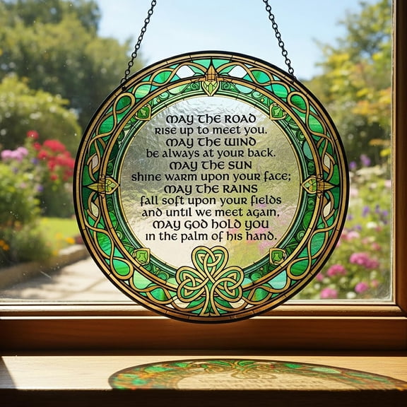 Irish Blessing Text Stained Glass Suncatcher, Celtic Window Art, St Patricks Day Decor, Religious Heritage Gift, Green