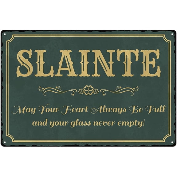 Irish Blessing Tin Sign Slainte Metal Signs Decor St Patricks Day Green Shamrock Print Poster Wall Art Vintage Decorations Hanging Plaque for Home Kitchen Garden Yard Farmhouse 12x8 Inch