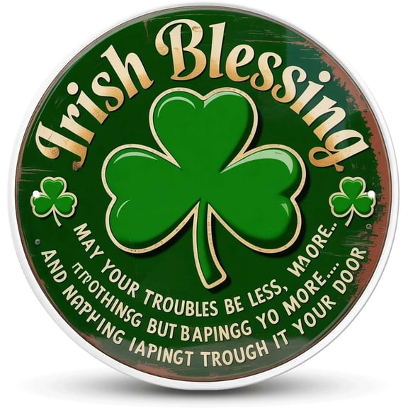 Irish Blessing tin sign Vintage St Patricks Day metal sign Print Aesthetic Room Decoration for Home Bedroom Bar Cafe Garden and Outdoor Round Wall Decor (8 inch)