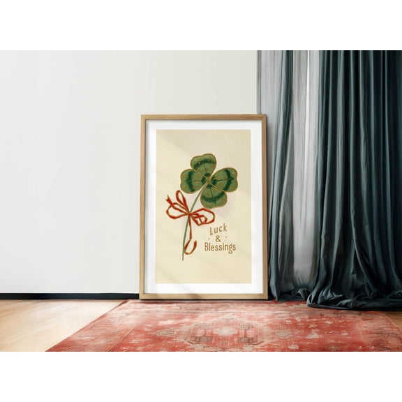 Irish Blessings Retro St Paddy Day Lucky Clover Art, Unframed Paper Poster 11x14in
