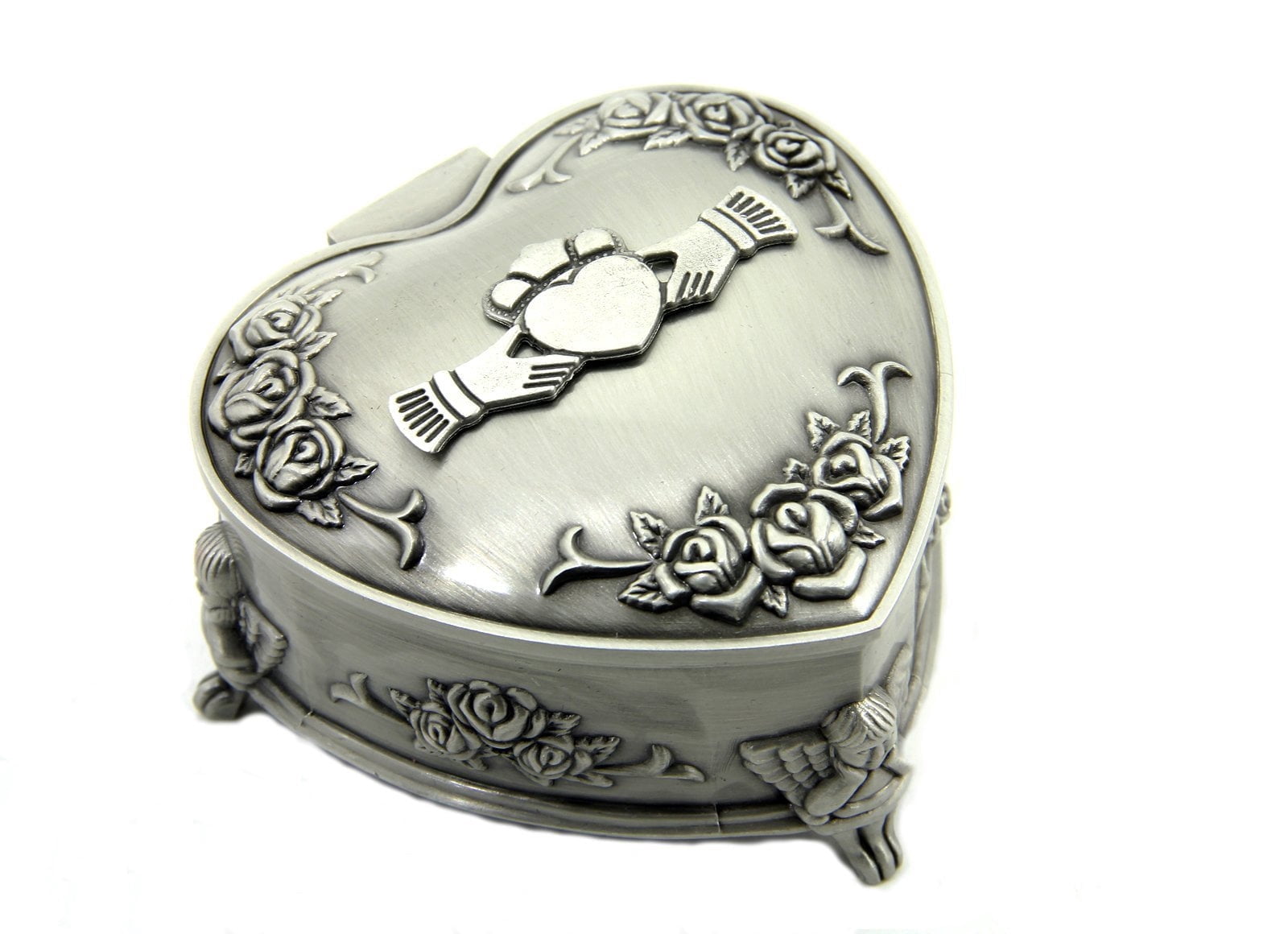 Claddagh Celtic Jewelry Box Heart-Shaped Pewter Made in Ireland C104