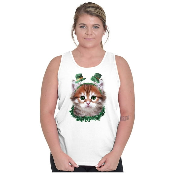 Irish Cat Lover St Patricks Day Tank Top Tee Shirt Women Brisco Brands S