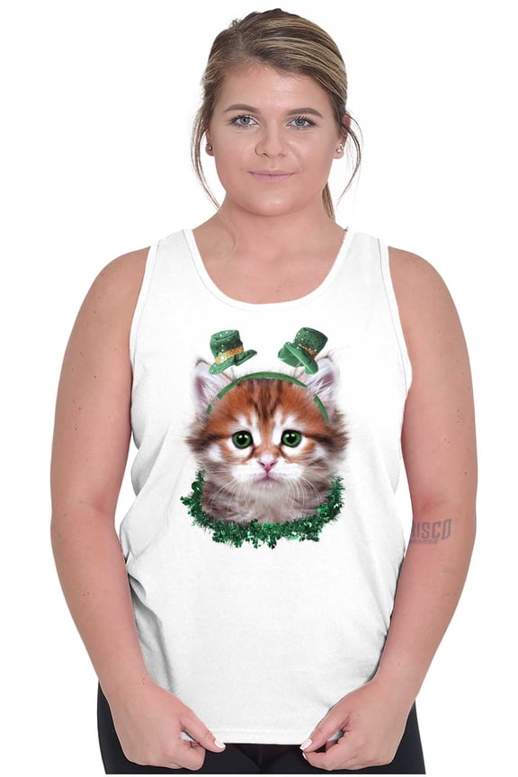 Irish Cat Lover St Patricks Day Tank Top Tee Shirt Women Brisco Brands S