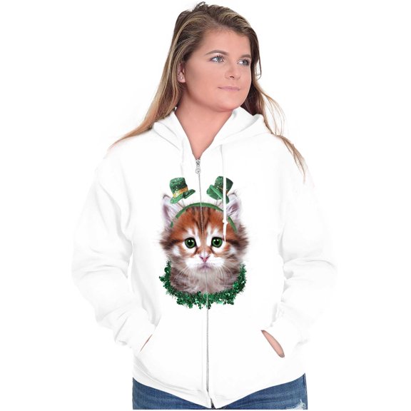 Irish Cat Lover St Patricks Day Womens Plus Size Graphic Zipper Hoodie Brisco Brands 2X