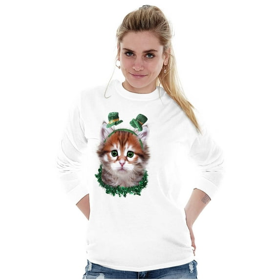 Irish Cat Lover St Patricks Day Women's Long Sleeve T Shirt Brisco Brands S