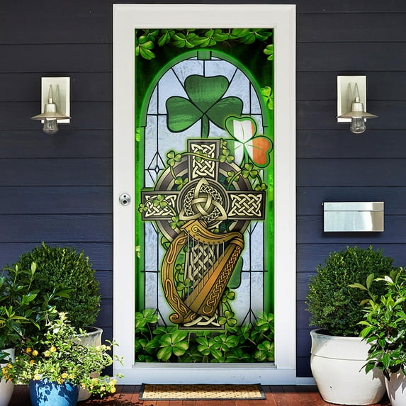 Irish Celtic Cross Stained Glass Door Cover - 36"x80"