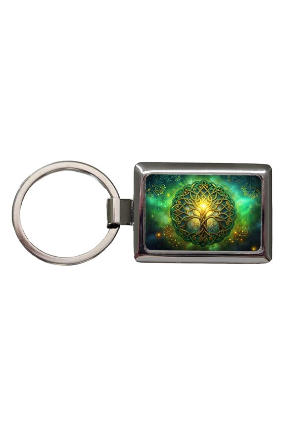 Irish Celtic Elegant Tree Of Life Metal Rectangle Keychain