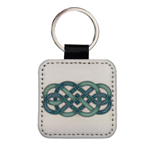 Irish Celtic Intricate Knot Faux Leather Square Keychain
