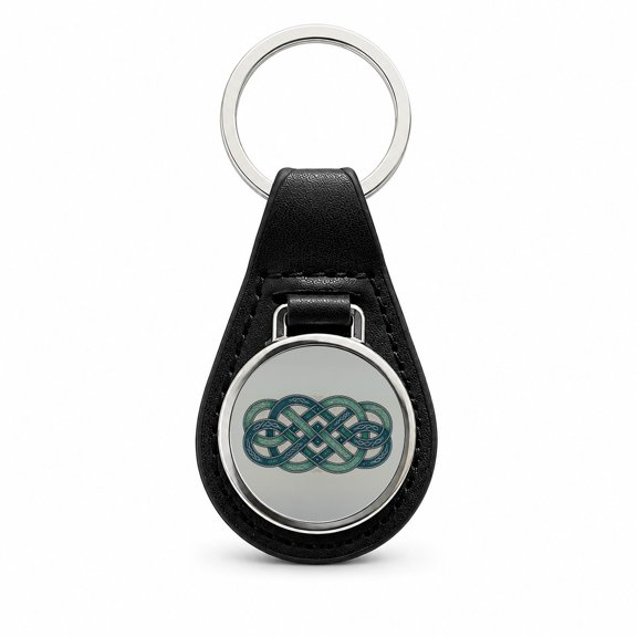 Irish Celtic Intricate Knot Metal Black Leather Keychain