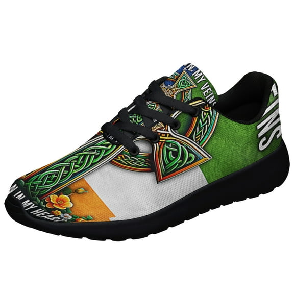 Irish Celtic Knot Cross Irish In My Veins American flag In My Heart Shoes Sneakers Black Size 5