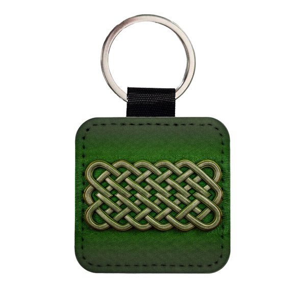 Irish Celtic Knot Green Faux Leather Square Keychain