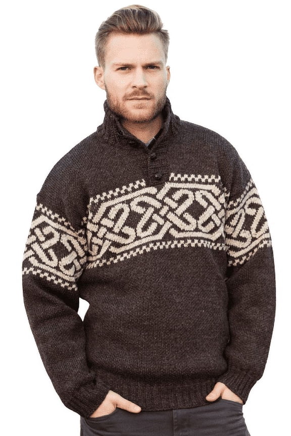 Irish Celtic Wool Sweater Men's Fisherman Troyer Pullover Made in Ireland by Aran Woollen Mills