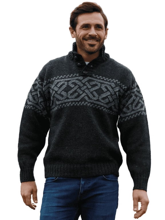 Aran Woollen Mills Men's 100% Wool Irish Cable Knit Fisherman Sweater Pullover Made In Ireland
