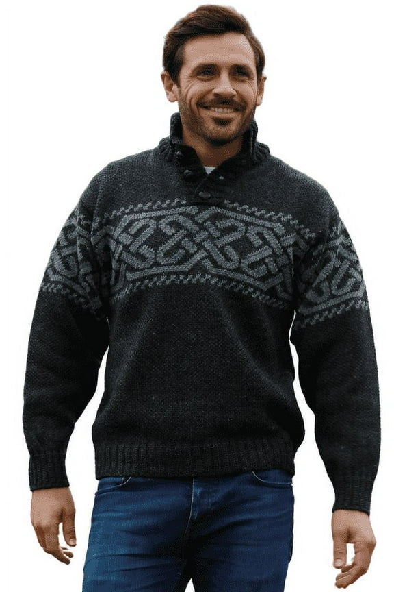 Irish Celtic Wool Sweater Men's Fisherman Troyer Pullover Made in Ireland by Aran Woollen Mills