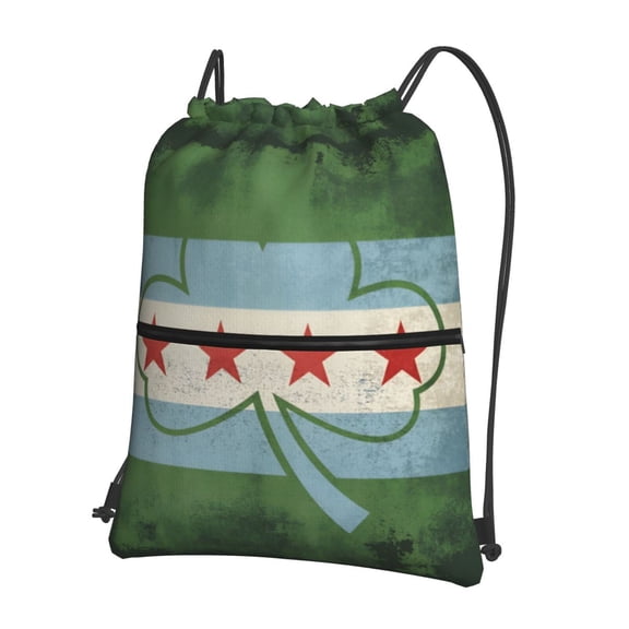 Irish Chicagoan Flag Shamrock Drawstring Backpack Water Resistant String Bag Sports Sackpack Gym Sack For Men Women