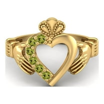 Irish Claddagh 2mm Round Peridot 925 Sterling Silver Gold Vermeil Heart Mother's Day Gift Ring
