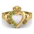 thumbnail image 1 of Irish Claddagh 2mm Round Peridot 925 Sterling Silver Gold Vermeil Heart Mother's Day Gift Ring, 1 of 3