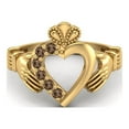 thumbnail image 1 of Irish Claddagh 2mm Round Smoky Quartz 925 Sterling Silver Gold Vermeil Heart Valentines Day Gifts Ring, 1 of 3
