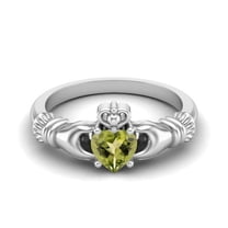 Irish Claddagh 5mm Heart Peridot 925 Sterling Silver Solitaire Valentines Day Gifts Ring