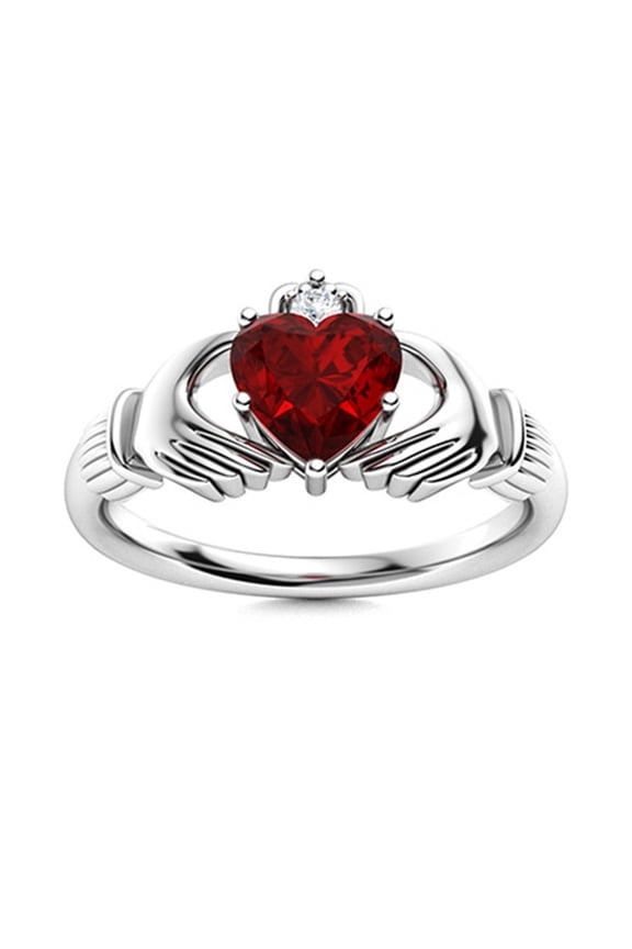 Irish Claddagh 5mm Heart Shape Garnet Valentine's Day Gift Ring For Women 925 Sterling Silver