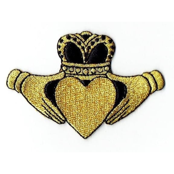Irish Claddagh - Black/Gold - Love, Loyalty, Friendship - Iron on Applique/Embroidered