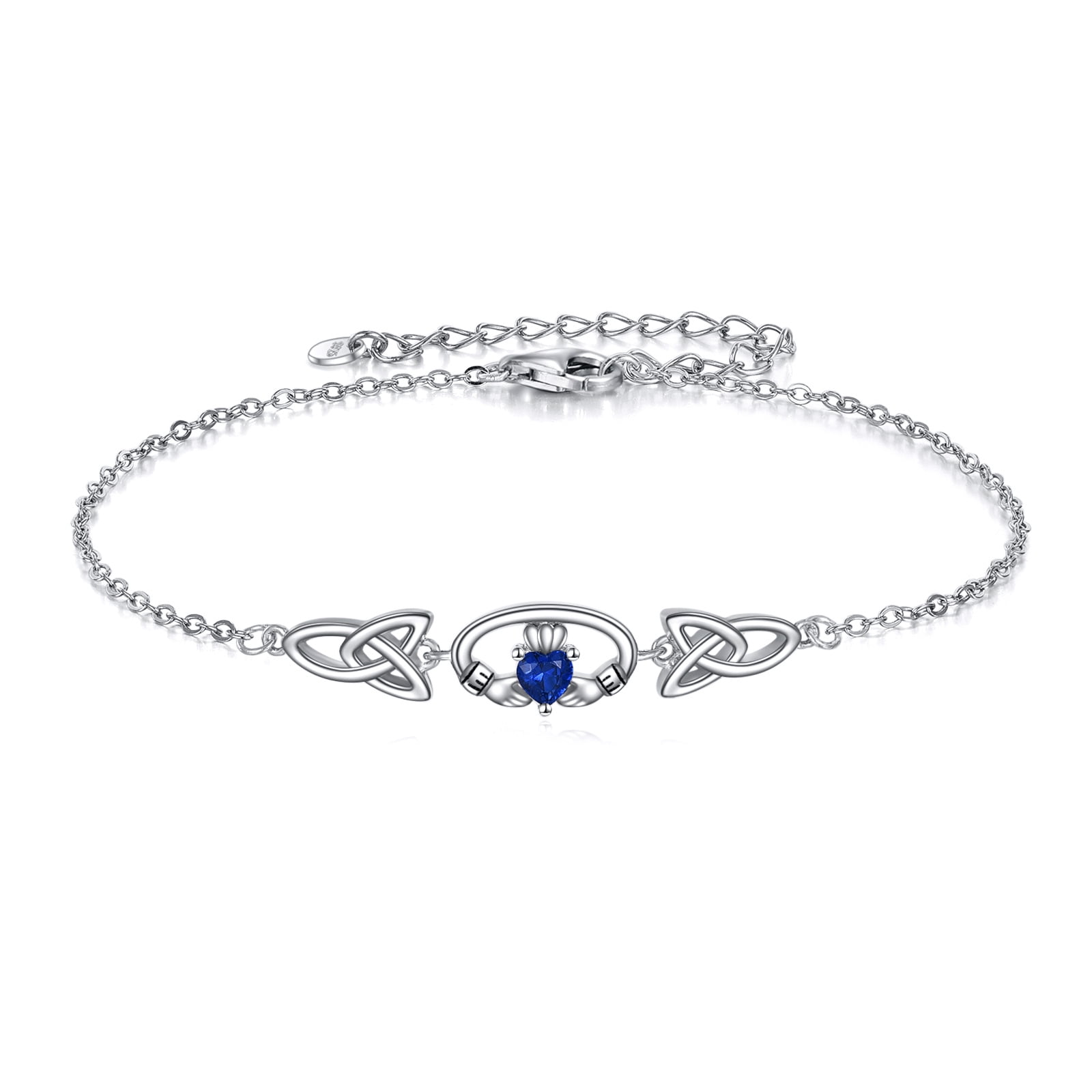 Irish Claddagh Bracelet Sterling Silver Trinity Celtic Knot Hands Holding Heart Crown Charm Endless Love Jewelry Gift for Women