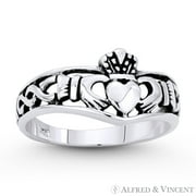 Irish Claddagh & Celtic Knot Curved Band in Oxidized .925 Sterling Silver