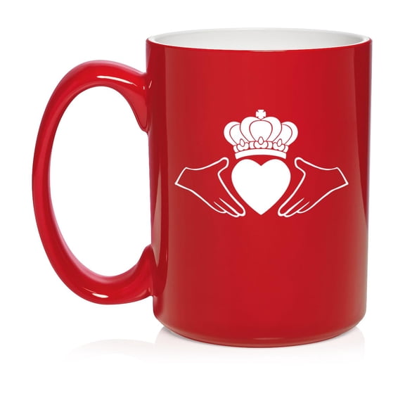 Irish Claddagh Ceramic Coffee Mug Tea Cup Gift for Her, Him, Friend, Coworker, Wife, Husband (15oz Red)