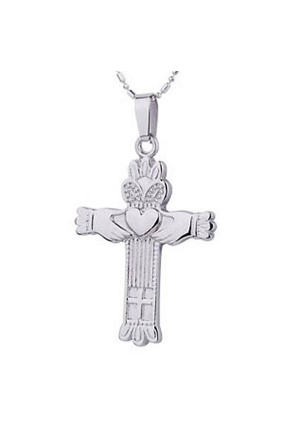 Irish Claddagh Cross Pendant - Irish Celtic Tribal Crown & Heart Necklace Charm