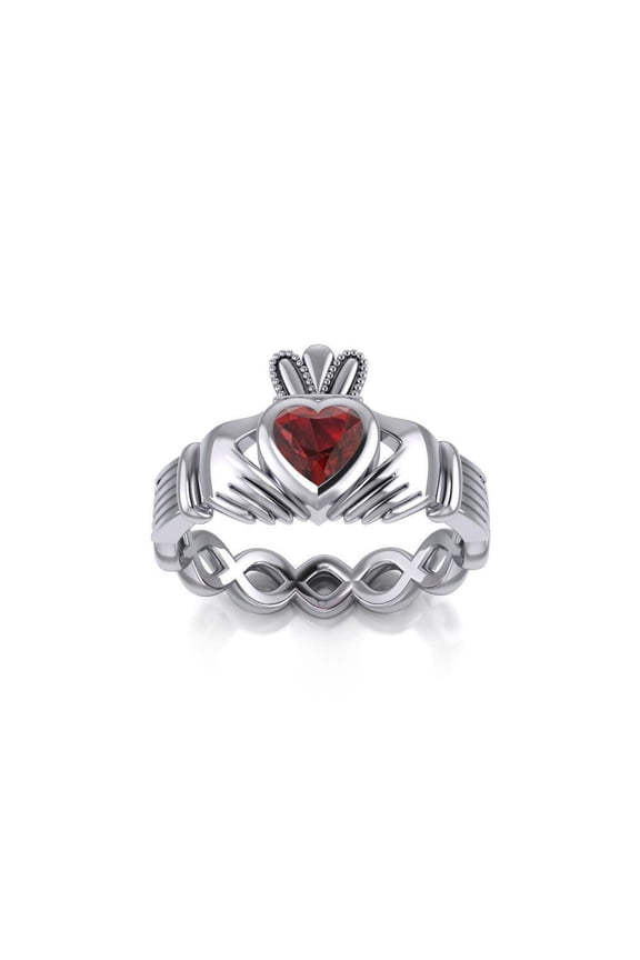 Irish Claddagh Garnet Heart 925 Sterling Silver Ring Jewelry Friendship Love