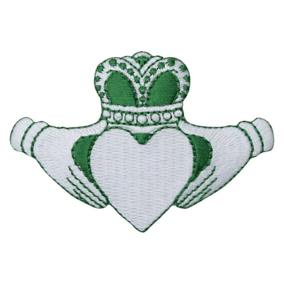 Irish Claddagh - Green/White - Love, Loyalty, Friendship - Iron on Applique/Embroidered