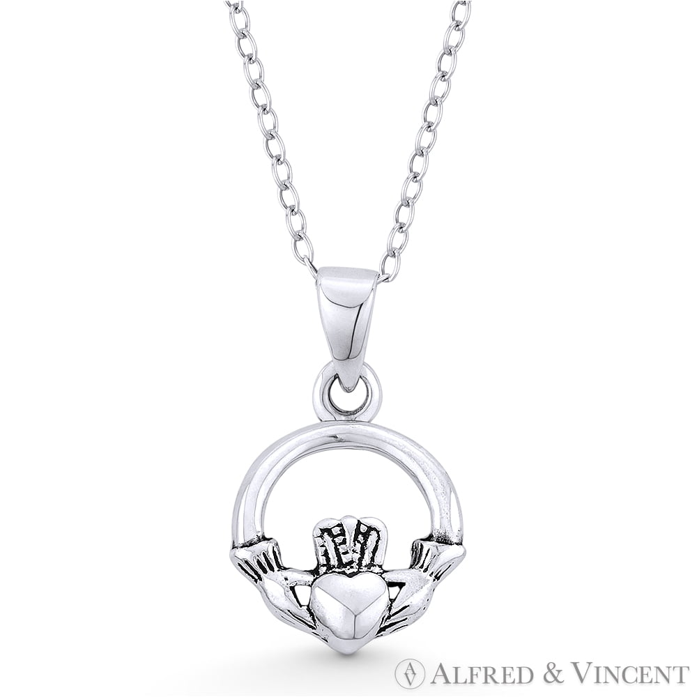 Claddagh Oxidized Sterling Silver Charm Pendant with Chain Claddagh Oxidized Sterling Silver Charm Pendant with Chain