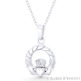 thumbnail image 1 of Irish Claddagh & Heart Celtic Luck Charm w/ Chain Necklace in .925 Sterling Silver, 1 of 1