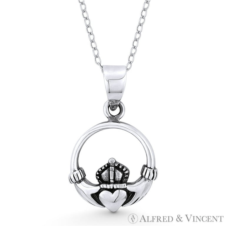 Claddagh Oxidized Sterling Silver Charm Pendant with Chain Claddagh Oxidized Sterling Silver Charm Pendant with Chain