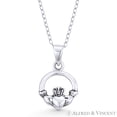 thumbnail image 1 of Irish Claddagh & Heart Celtic Luck Charm w/ Chain Necklace in Oxidized .925 Sterling Silver, 1 of 1