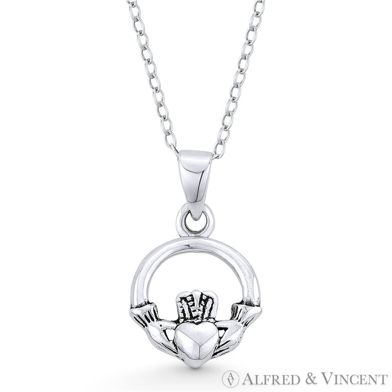 Claddagh Oxidized Sterling Silver Charm Pendant with Chain Claddagh Oxidized Sterling Silver Charm Pendant with Chain
