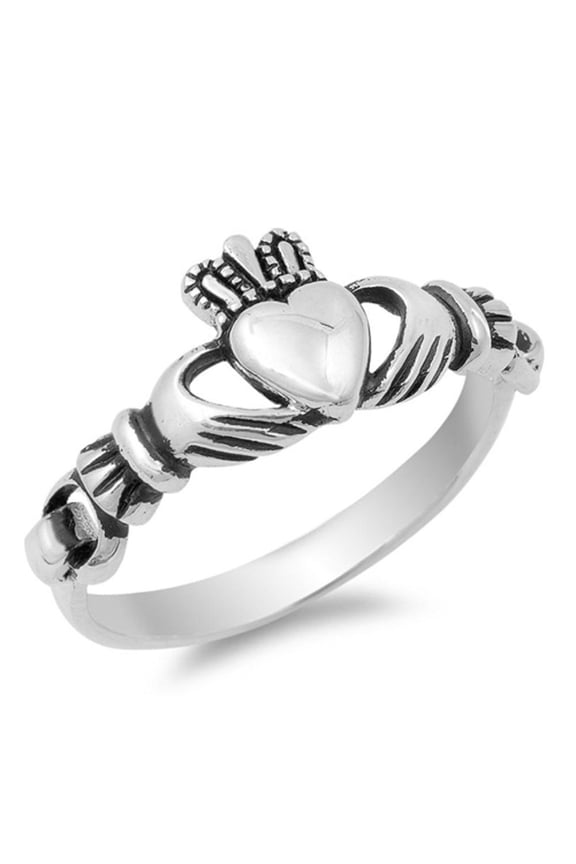 Irish Claddagh Heart Friendship Ring .925 Sterling Silver Band Jewelry Female Male Unisex Size 4