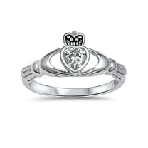 Irish Claddagh Heart Promise Ring CZ 925 Sterling Silver Size 4