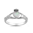 thumbnail image 1 of Irish Claddagh Heart Promise Ring Lab Created White Opal 925 Sterling Silver Size 6, 1 of 5