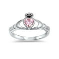 thumbnail image 1 of Irish Claddagh Heart Promise Ring Pink CZ 925 Sterling Silver Size 8, 1 of 5