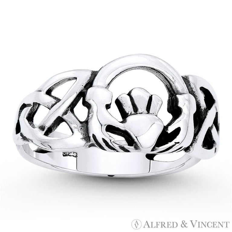 Irish Claddagh Heart Triquetra Celtic Knot Charm Ring in