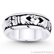 Irish Claddagh Love & Friendship 7mm Eternity Band in Oxidized .925 Sterling Silver