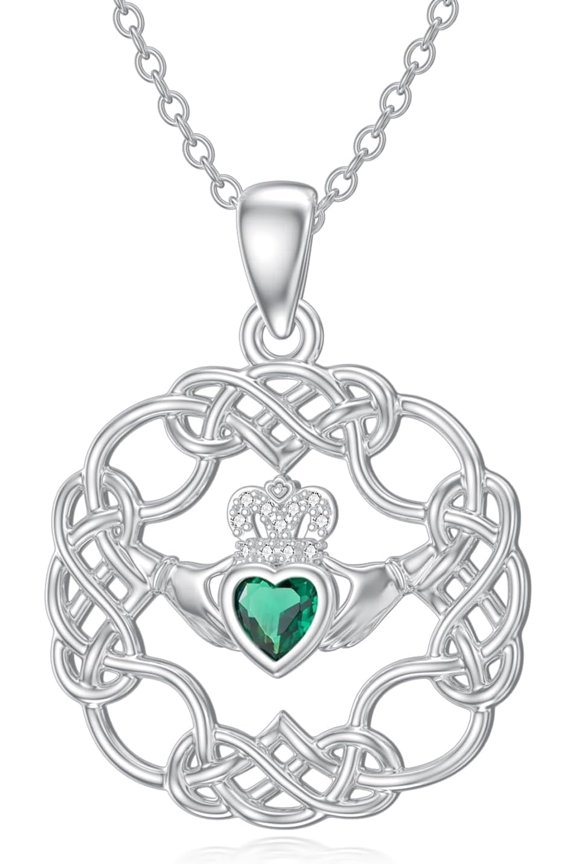 Irish Claddagh Necklace 925 Sterling Silver Celtic Love Knot Pendant Good Luck Irish Jewelry Gifts for Women