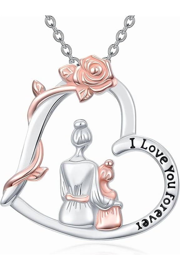 Mother Daughter Necklace 925 Sterling Silver Flower Heart Mom Necklace Mom Daughter Jewelry Gift for Mother Women