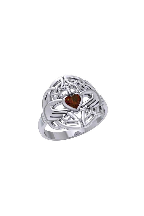 Irish Claddagh Ring 925 Sterling Silver Jewelry Garnet Love Friendship Loyalty