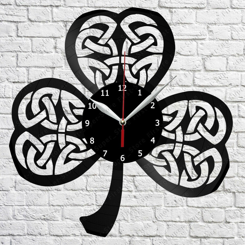 Irish Clover Leaf Vinyl Record Wall Clock Home Fan Art Decor Vintage ...