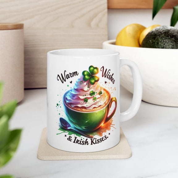 Irish Coffee Ceramic Mug St. Patrick's Day Clover Gift.