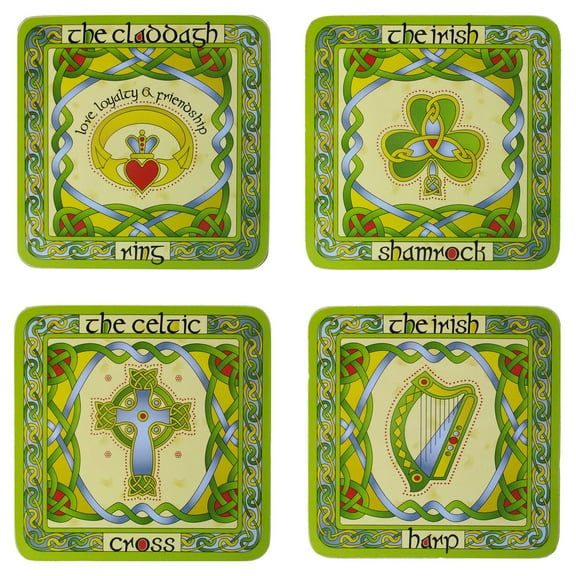 Irish Cork Baked Bar Coasters Set of 4 - Ireland Symbols | St. Patrick's Day Gift