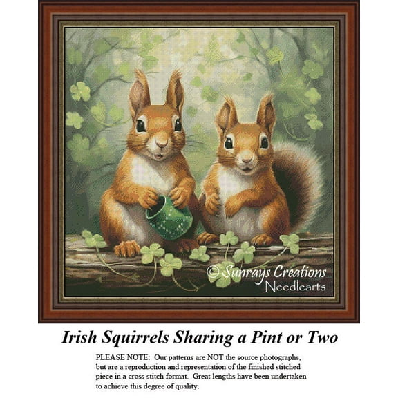 Irish Cross Stitch Pattern | Irish Squirrels Sharing a Pint or Two (Pattern Only, You Provide The Floss and Fabric)