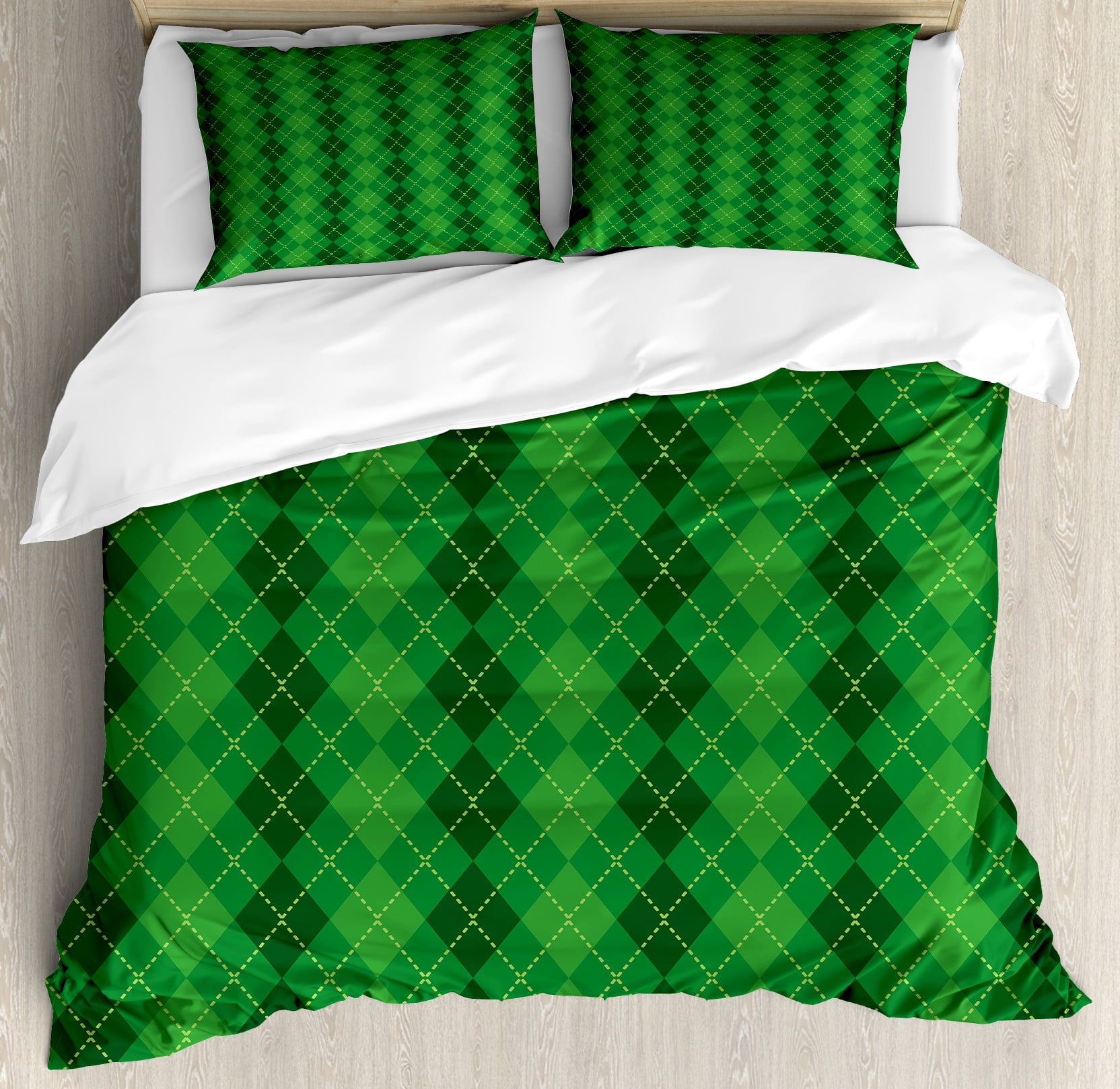 Queen Green and Yellow Plaid Duvet Cover Set